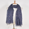 Meilleures femmes de la mode beaucoup plus long bleu plus impression couleur d&#39;or polka dots 100% Islande laine viscose poncho écharpe laine châle